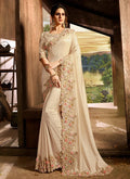 Nayoora Ivory Cream Fancy Saree with Zari Embroidery & Floral Blouse