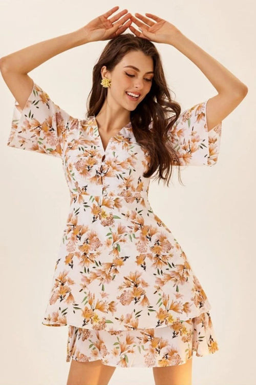 Nayoora Petal Floral Artisanal Crepe Midi Dress