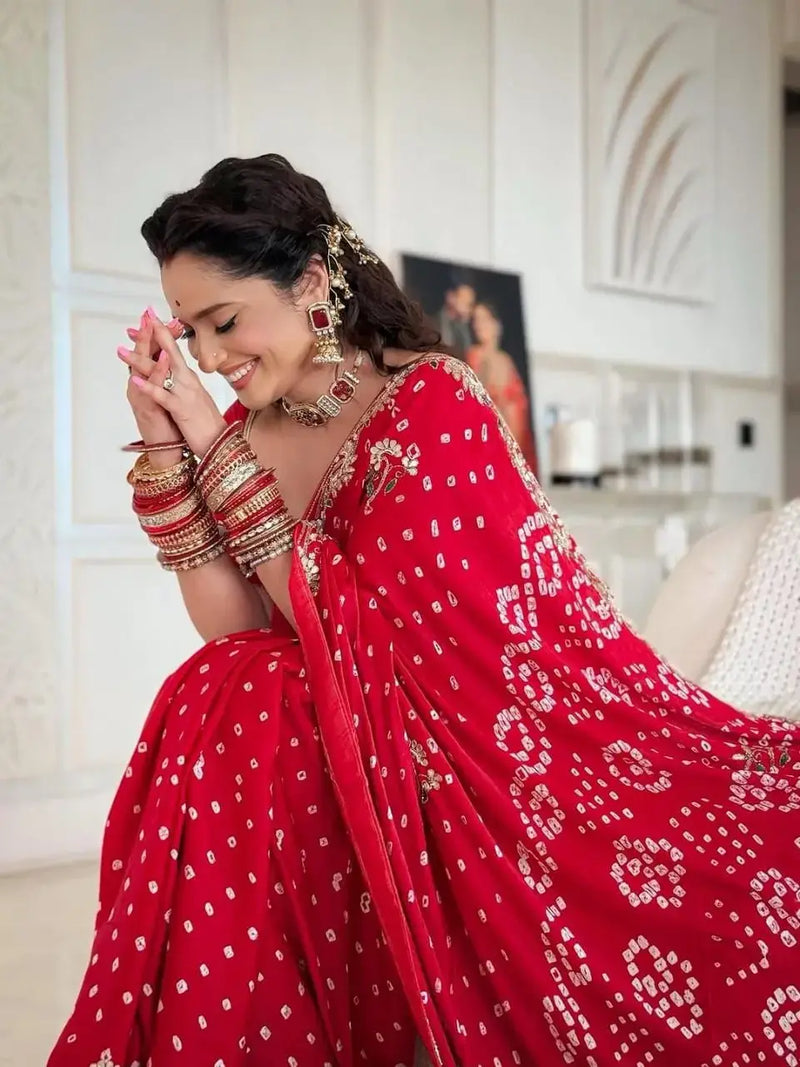 Nayoora Hand Bandhani Pure Gajji Silk Saree