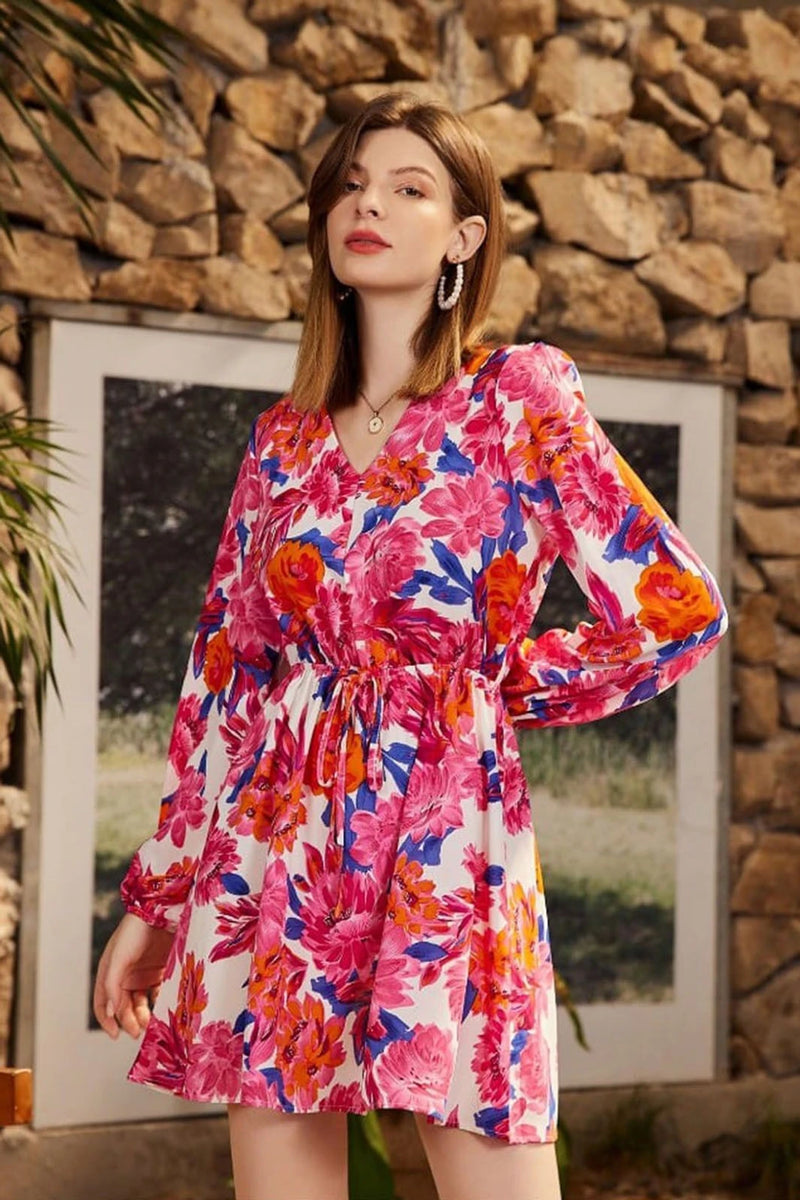 Nayoora Pink Floral Printed Heavy Crepe Midi Dress with Full Sleeves