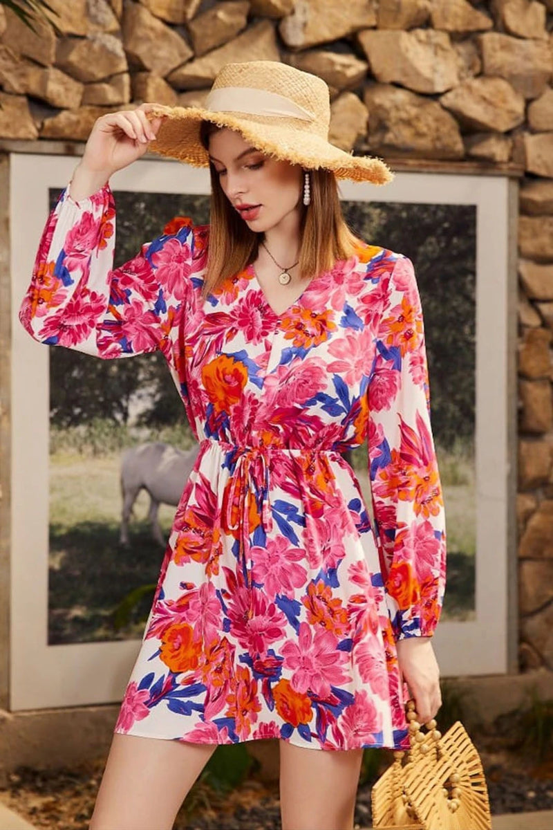 Nayoora Pink Floral Printed Heavy Crepe Midi Dress with Full Sleeves
