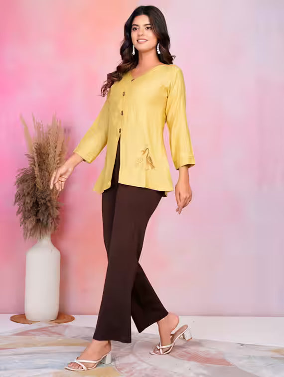 Nayoora Amber Artisanal Embroidered Cotton Silk Top
